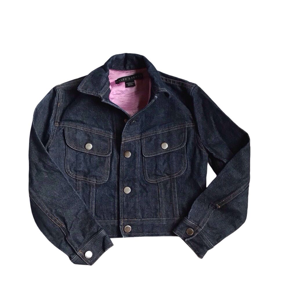 Ralph Lauren Black Label Women's Jacket 2 Blue Denim Cotton‎ Jean Snap Button...